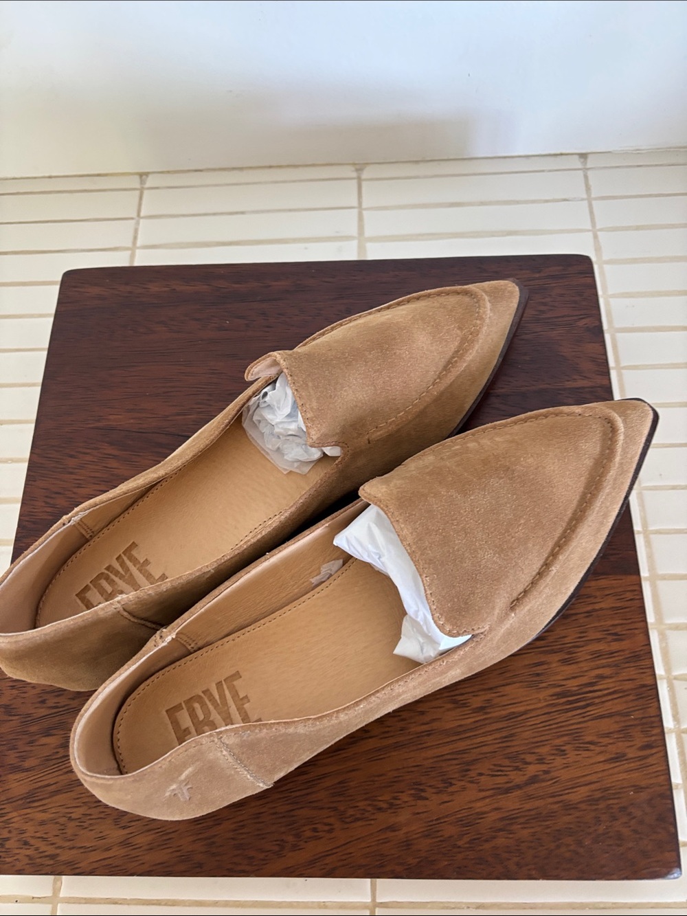 Frye Pointed Suede Slip-On Loafers in Camel Brown 9.5 - Picture 3 of 9